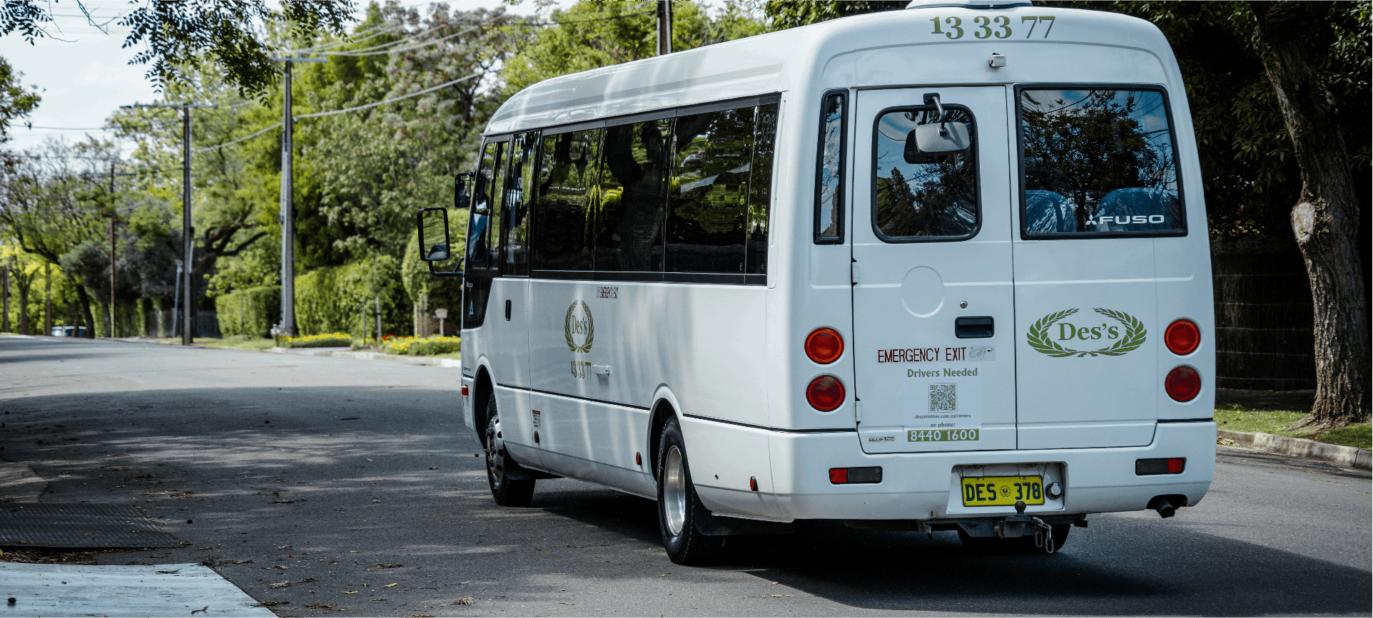 Des's minibus on a leafy South Australian street