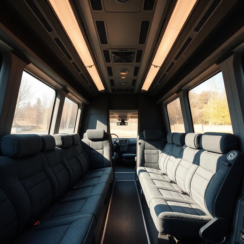 Modern coach interior with plush seating